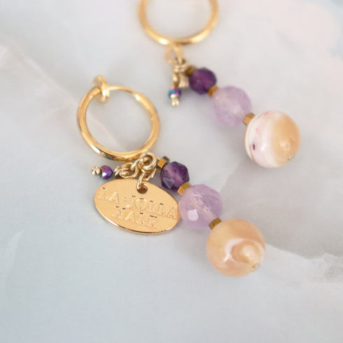 【Moon Lady Amethyst】マザーオブパール×ラベンダーアメシスト×アメシスト イヤリング