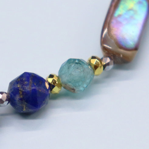 【Starry Sky Fragment】亀甲天珠×ラピスラズリ×アバロニシェル×スモーキークォーツ ブレスレット