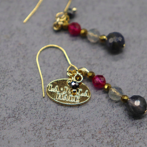 【绯红之焰】合成红宝石 x 拉长石 x 堇青石耳环