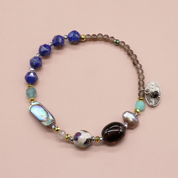 【星空碎片】玳瑁天珠、青金石、鲍鱼壳、烟晶手链