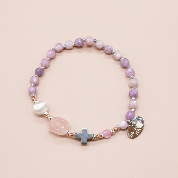 【盛开的粉色玫瑰】水波纹天珠 x 粉晶 x 锂云母手链