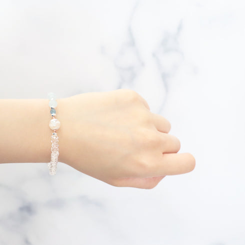 【Deep Sea Party】水紋天珠×アクアマリン×水晶×パール ブレスレット