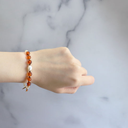 【Mermaid Teardrops】パール×アンバー×ホワイトシェル ブレスレット