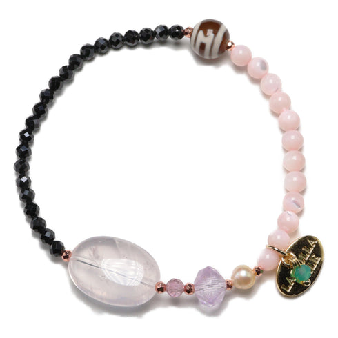 【ONLINE SHOP限定】【CLEAN UP】天地天珠×ローズクォーツ×ブラックスピネル×ピンクサファイヤ ブレスレット