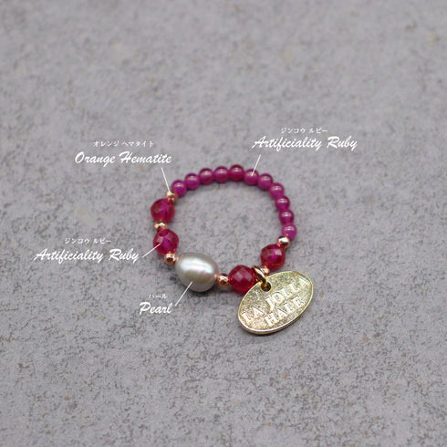 【Flames of Crimson】ルビー×人工ルビー×パール リング