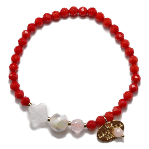 【Blooming Pink Roses】亀甲天珠×ローズクォーツ×コーラル×クォーツァイト ブレスレット