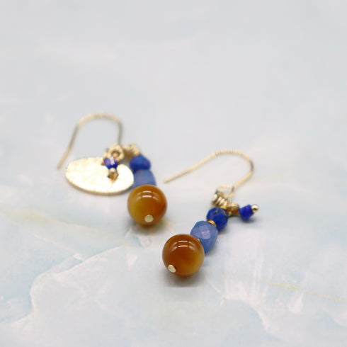 【渴望斋浦尔】蓝砂金 x 虎眼石 x 青金石耳环