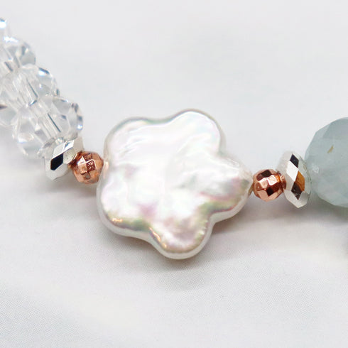 【Deep Sea Party】水紋天珠×アクアマリン×水晶×パール ブレスレット