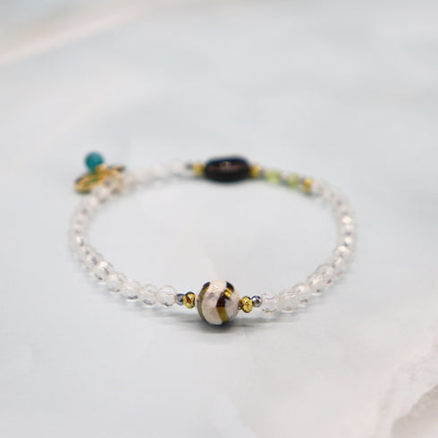 【绿光阳光】水波纹天珠 x 橄榄石 x 缟玛瑙 x 水晶手链