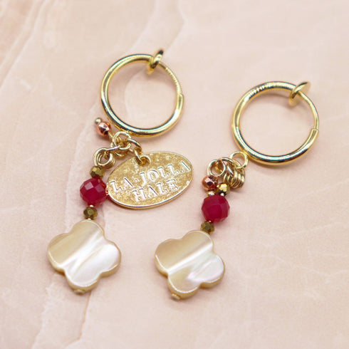 【Flames of Crimson】人工ルビー×マザーオブパール イヤリング