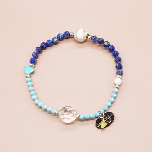 【Starry Sky Fragment】水紋天珠×ラピスラズリ×ジルコニア×水晶 ブレスレット