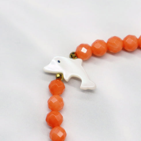 【Lovely Zoo】マザーオブパール×コーラル×クラック水晶 ブレスレット