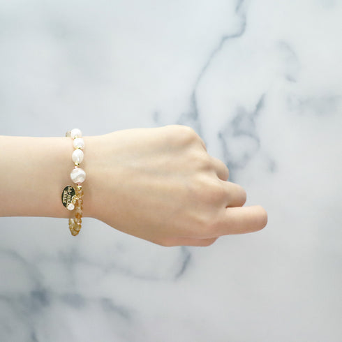 【如蜜糖般甜蜜】水波纹天珠、黄水晶、巴洛克珍珠、柠檬石英手链