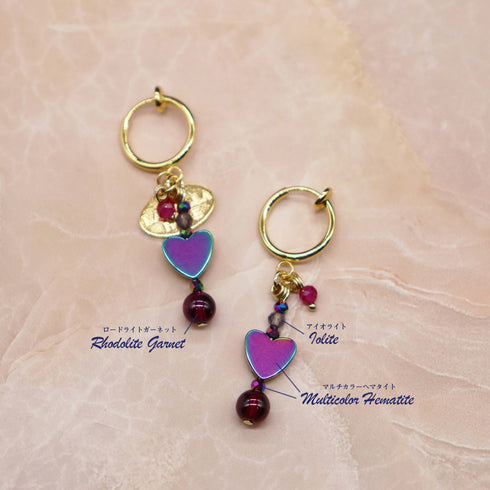 【Open the Jewelry Box!】ロードライトガーネット×アイオライト×マルチカラーヘマタイト イヤリング