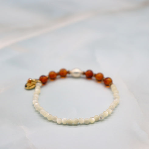 【Mermaid Teardrops】パール×アンバー×ホワイトシェル ブレスレット
