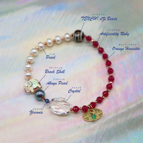 【ONLINE SHOP限定】【CLEAN UP】天地天珠×アコヤパール×水晶×人工ルビー ブレスレット