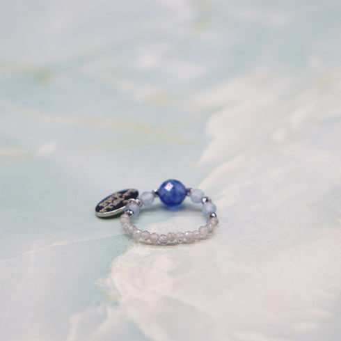 【Deep Sea Party】アクアマリン×ブルーベリークォーツ×ラブラドライト リング