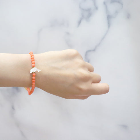 【Lovely Zoo】マザーオブパール×コーラル×クラック水晶 ブレスレット