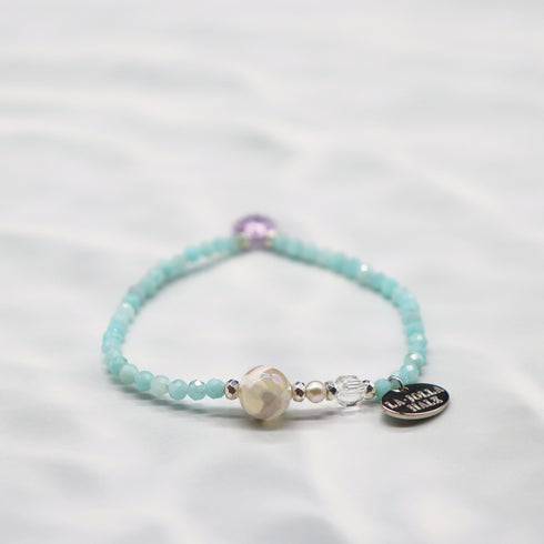 【Mermaid Teardrops】亀甲天珠×パール×水晶×アマゾナイト ブレスレット