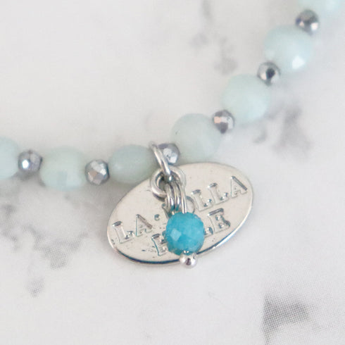 Pink shell, sodalite, and amazonite bracelet