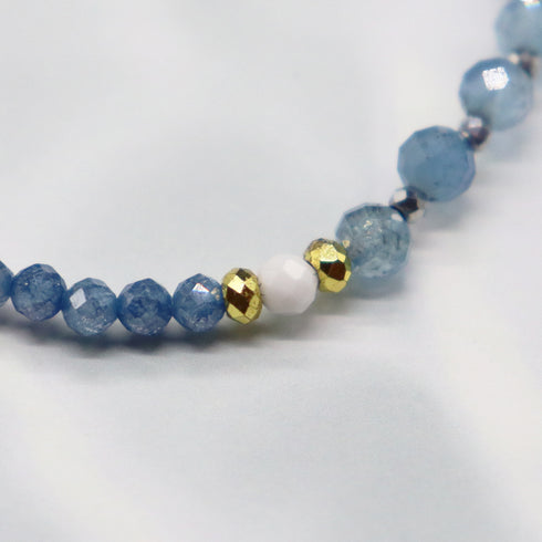 【可爱动物园】水波纹天珠 x 海蓝宝石 x 锆石 x 珍珠母贝手链