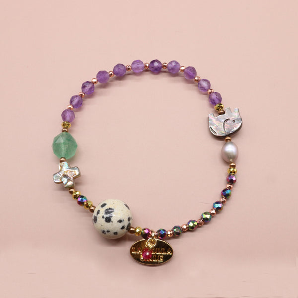 【对斋浦尔的渴望】绿东陵玉 x 达尔马提亚碧玉 x 紫水晶手链