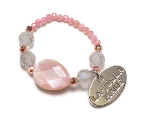 【Pink! Pink! Pink!】ピンクシェル×ラブラドライト×ムーンストーン リング