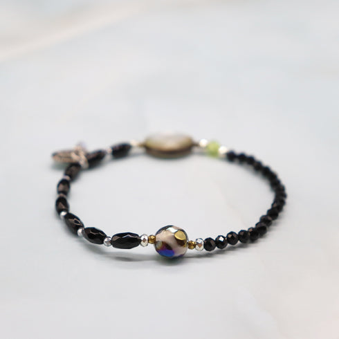 【绿光阳光】玳瑁天珠 x 橄榄石 x 缟玛瑙 x 黑贝壳手链