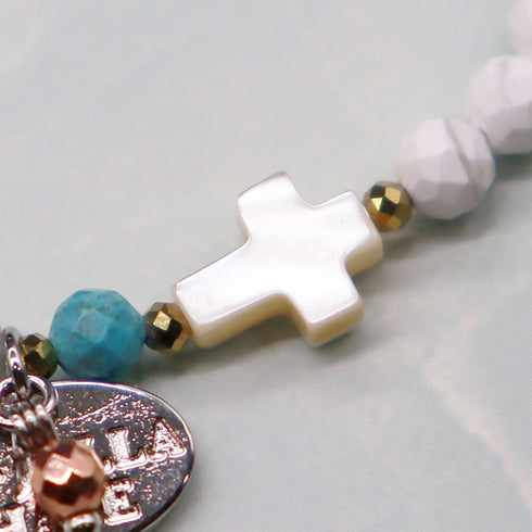【Be Loved Turquoise】ターコイズ×ビアクォーツ×タンザナイト×パール×ラブラドライト ブレスレット