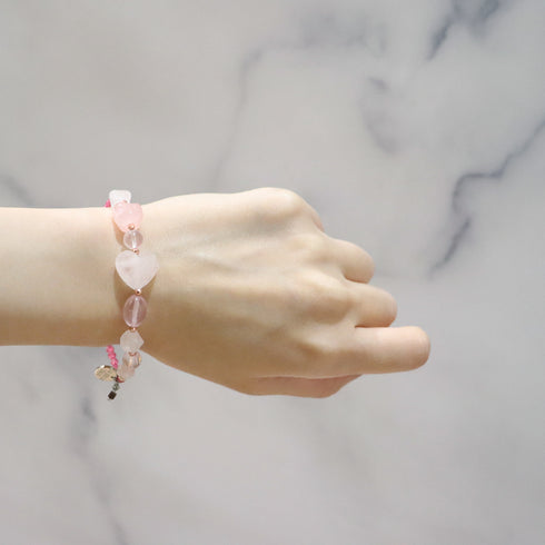 【ONLINE SHOP限定】【Blooming Pink Roses】三眼天珠×ローズクォーツ×ジルコニア ブレスレット