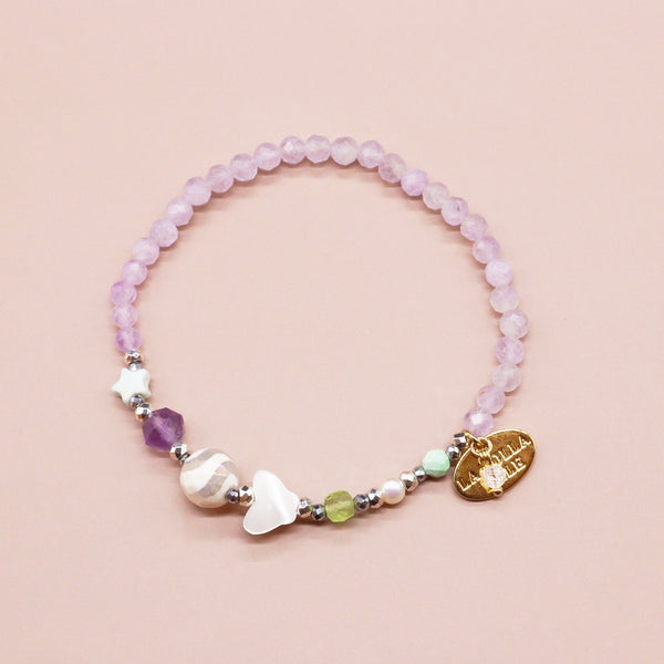 【绿光阳光】水波纹天珠 x 橄榄石 x 薰衣草紫水晶 x 珍珠母贝手链