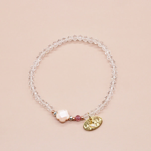 【Shining Like Stardust】水晶×ピンクシェル×ピンクサファイヤ ブレスレット