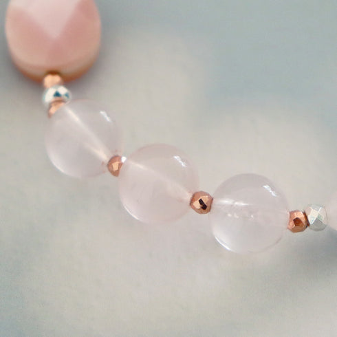 【Pink! Pink! Pink!】水紋天珠×ローズクォーツ×ピンクシェル×マザーオブパール ブレスレット