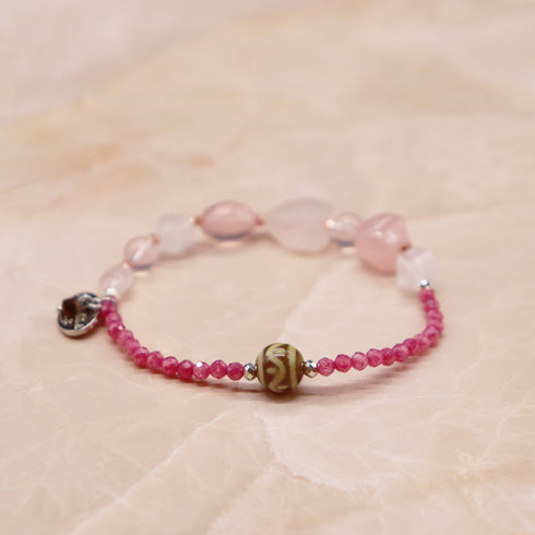 【ONLINE SHOP限定】【Blooming Pink Roses】三眼天珠×ローズクォーツ×ジルコニア ブレスレット