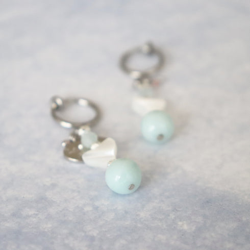 【深海派对】海蓝宝石 x 珍珠母贝 x 亚马逊石耳环