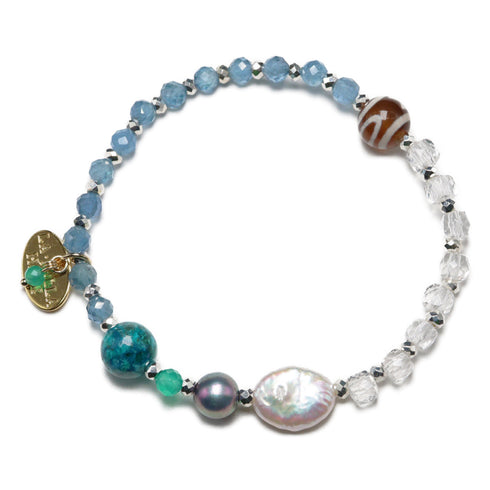 【ONLINE SHOP限定】【CLEAN UP】天地天珠×アクアマリン×アコヤパール×クリソコラ ブレスレット