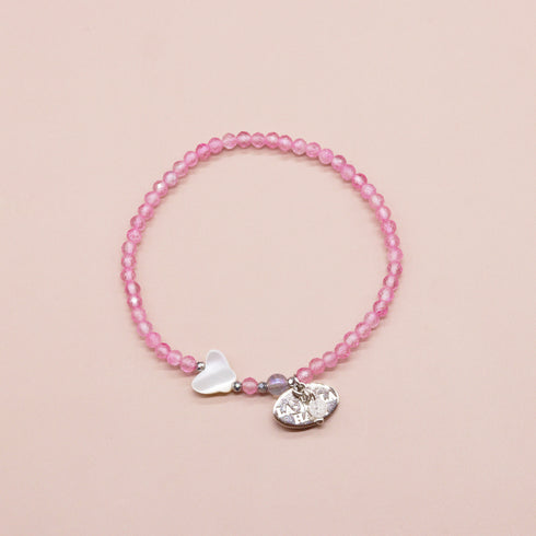 【粉色!粉色!粉色!】珍珠母贝、粉色托帕石和薰衣草色水蓝色光环手链