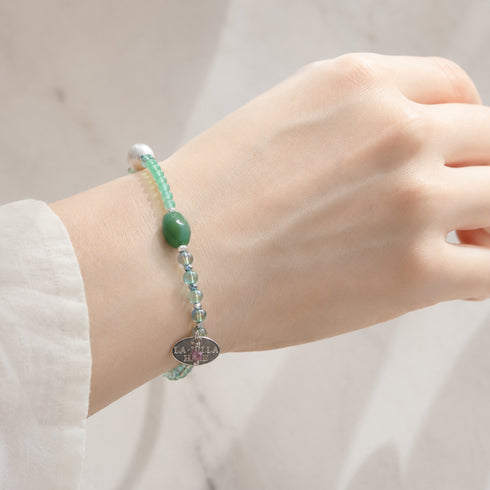 【Longing for Jaipur】グリーンアベンチュリン×グリーンアクアオーラ×パール ブレスレット