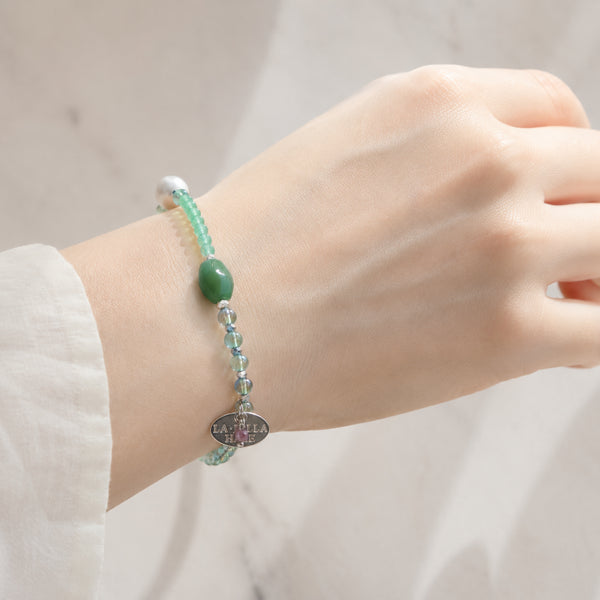 【Longing for Jaipur】グリーンアベンチュリン×グリーンアクアオーラ×パール ブレスレット