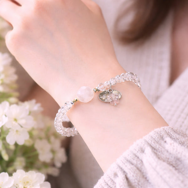 【Shining Like Stardust】水晶×クラック水晶×ローズクォーツ ブレスレット