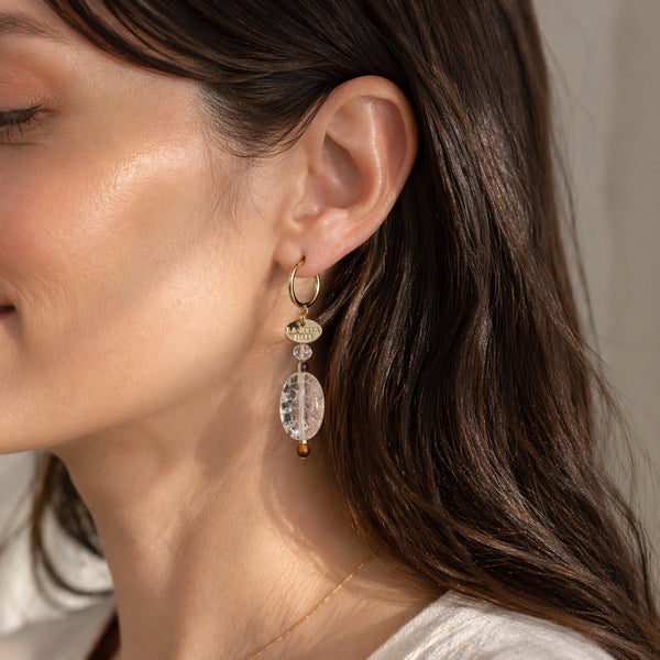 【Shining Like Stardust】クラック水晶×タイガーアイ イヤリング