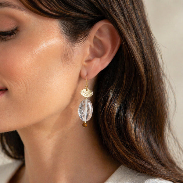 【Shining Like Stardust】クラック水晶×タイガーアイ ピアス