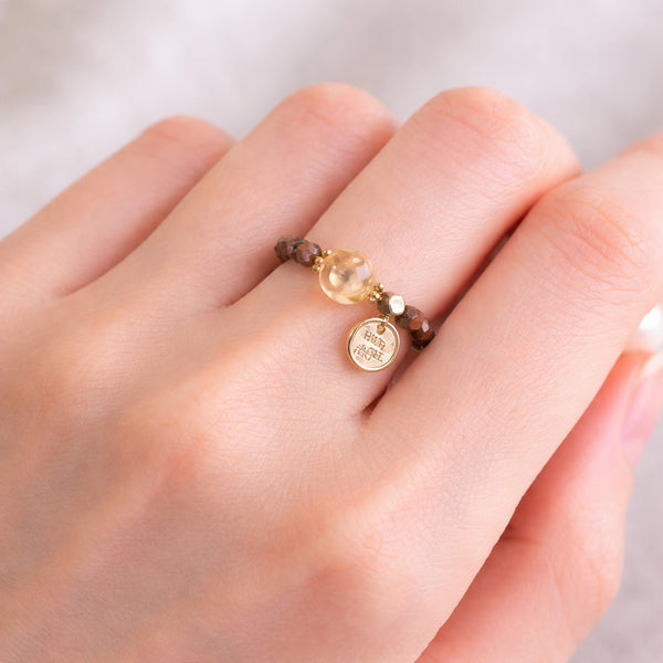 【Like a Honey Candy】シトリン×バロックパール×ゴールデンオブシディアン リング