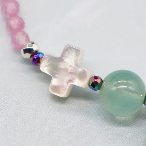 【・EN・GI・RI・】亀甲天珠×プレナイト×トパーズ×タンザナイト×シェル ブレスレット