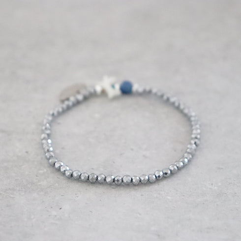 【Lovely Zoo】マザーオブパール×ブルーアベンチュリン×シルバーヘマタイト ブレスレット