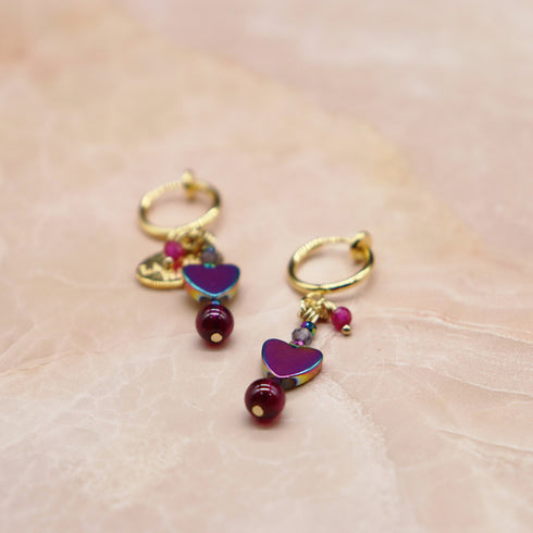 【Open the Jewelry Box!】ロードライトガーネット×アイオライト×マルチカラーヘマタイト イヤリング