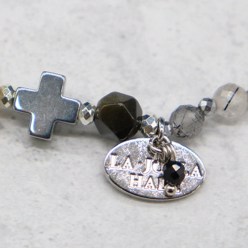 【・MA・YO・KE・】亀甲天珠×モリオン×ブラックアクアマリン×ブラックルチルクォーツ ブレスレット