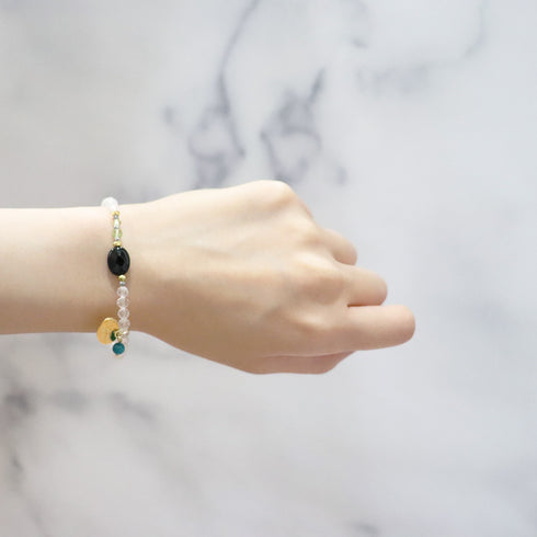 【绿光阳光】水波纹天珠 x 橄榄石 x 缟玛瑙 x 水晶手链