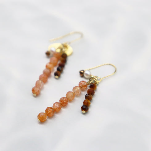 【Mermaid Teardrops】パール×サンストーン×タイガーアイ ピアス