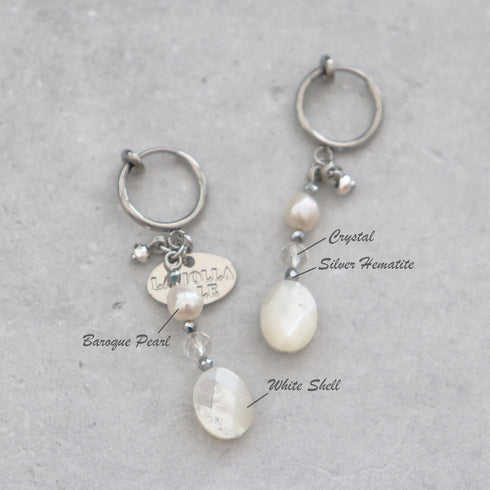 ホワイトシェル×水晶×バロックパール イヤリング
